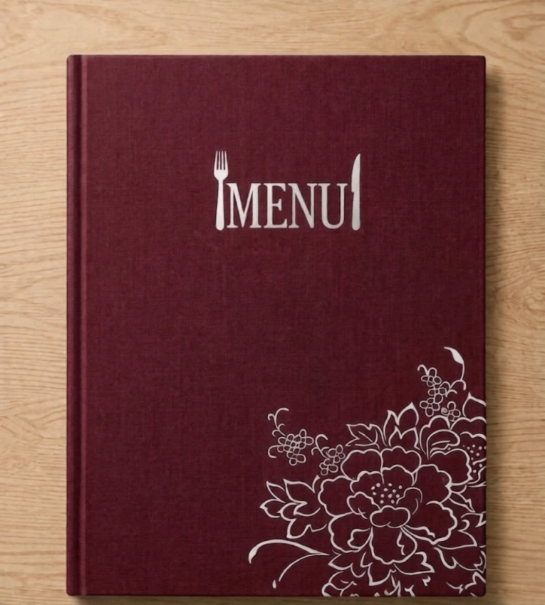 Porte-menu A4 en similicuir rouge jujube, élégant et durable, avec 14 vues, idéal pour restaurants, cafés et hôtels