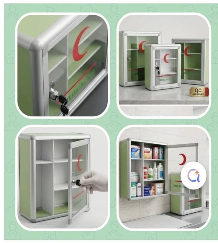 Grande Boîte à Pharmacie Métallique – Rangement Médical Sécurisé & Pratique