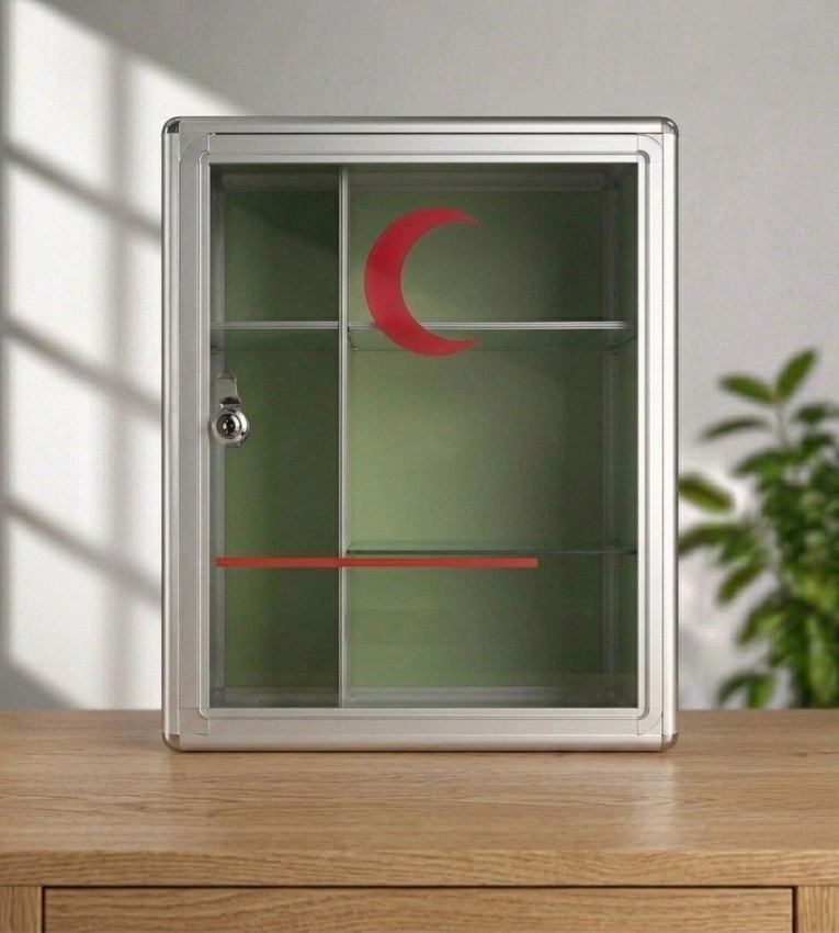 Boîte à pharmacie métallique 29×32 cm idéale pour ranger et sécuriser médicaments et accessoires de secours à la maison, bureau ou école