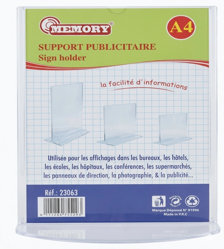 Support publicitaire A4 Memory idéal pour menus, promotions et documents en magasin ou bureau