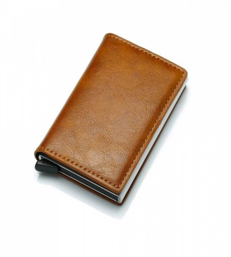 Marron Portefeuille Avec Fermoir Cuir Vrai