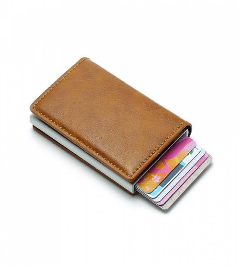 Marron Portefeuille Avec Fermoir Cuir Vrai Carte Bancaire Rfid Protection