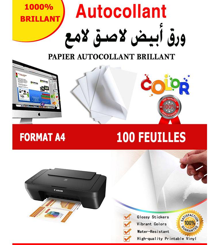 Papier autocollant :Matte et brillant  imprimable pour toute sorte d'imprimante. papier adhésif