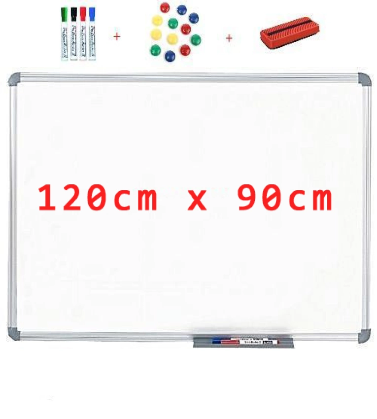 Lot Économique Bureau EXPRESS - Tableau Magnétique Blanc 120x90 cm, 6 feutres effaçables & Brosse