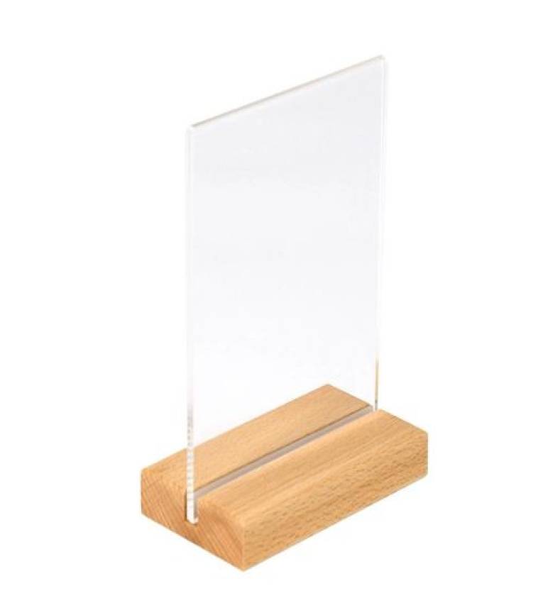 Porte menu de table en plexiglas avec base en bois Format