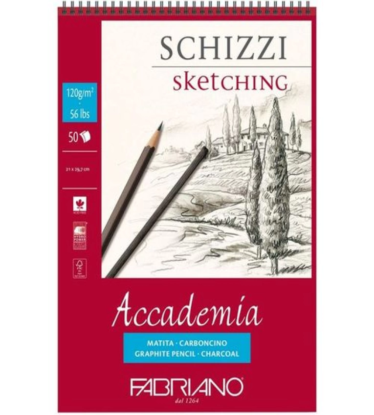 Cahier de dessin et bloc spiral Fabriano A4 - 50 feuilles, papier à dessin de 120 g/m². Idéal pour vos créations artistiques.