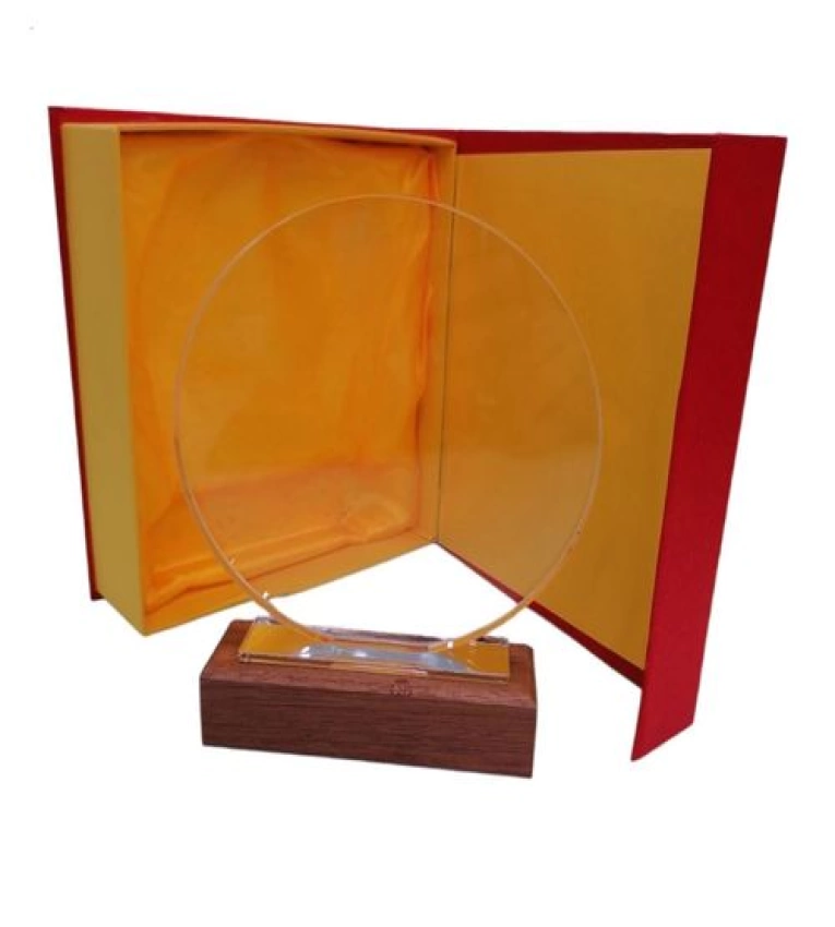 Trophée personnalisé en verre rond Teal Circle, élégance publicitaire. 🏆 #TrophéePersonnalisé #ObjetPublicitaire