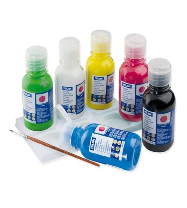 Lot 6 bouteilles Peinture 125 ml Milan avec pinceau. Idéal pour projets créatifs. Couleurs vibrantes. Qualité exceptionnelle.