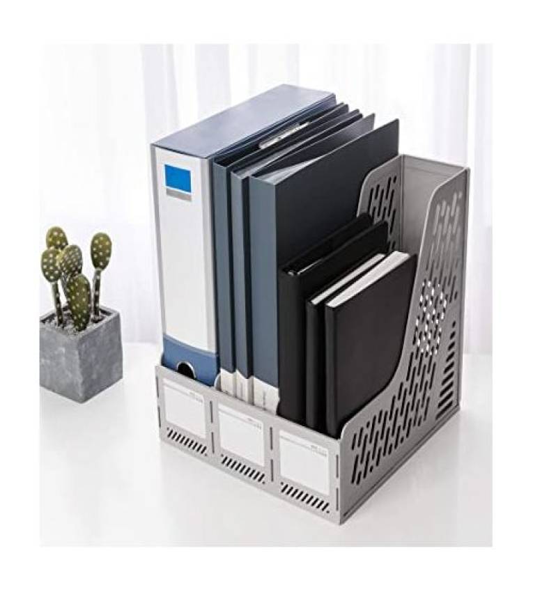 Deli porte revue de 3 compartiments ,organisateur de bureau couleur gris