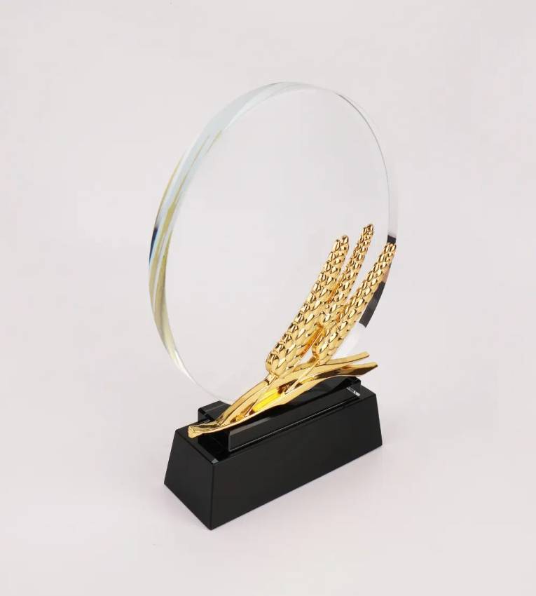 Trophée en verre et bois pour bureau avec une boîte à souvenirs de luxe.