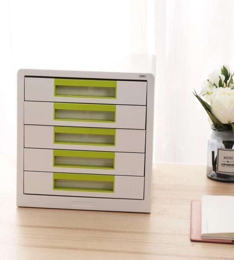 Classeur de bureau Deli ,Classeur à tiroirs en plastique ,Classeur A4 5 étages ,Rangement bureau vert