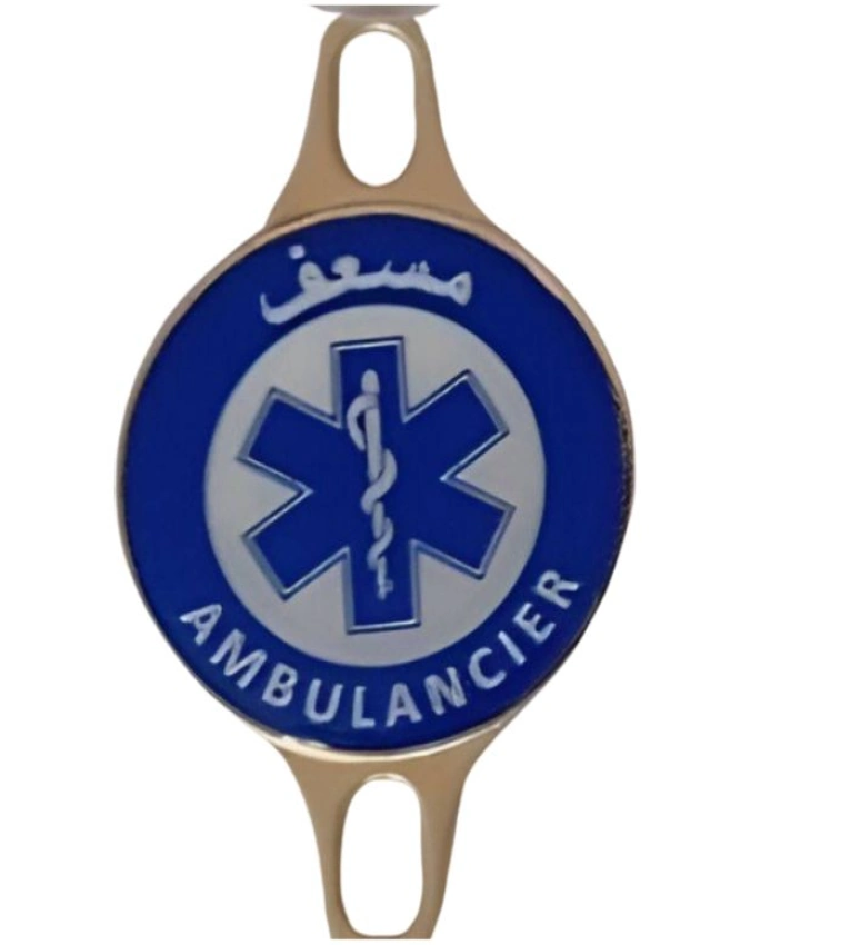 Macaron badge en cuivre pour Ambulancier en métal et laiton premium imprimé sur cuivre solide résistant au soleil et aux rayures