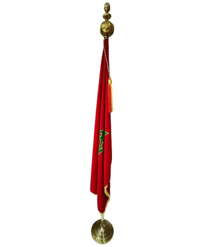 Porte-drapeau inox réglable 2,5m, autoportant avec base solide, finition or