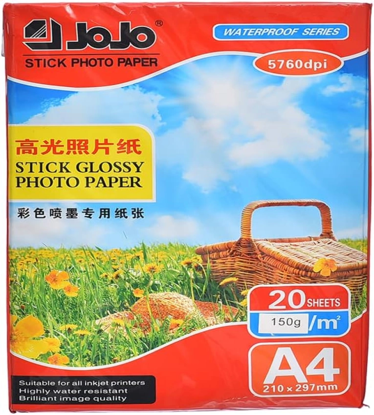 Papier autocollant transparent JoJo, A3 (420×297 mm), 150 g, 5760 DPI, lot de 50 feuilles.